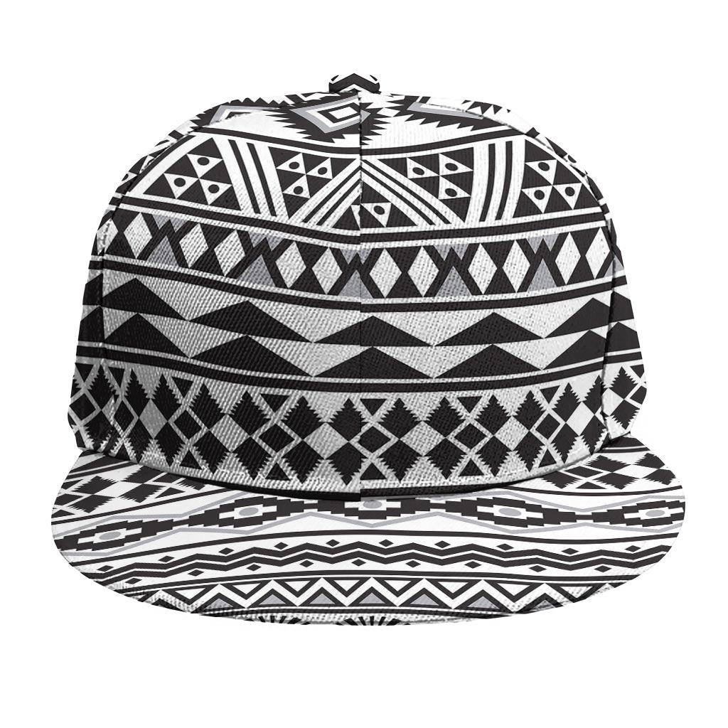 White And Grey Aztec Pattern Print Snapback Cap