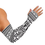 White And Grey Aztec Pattern Print Sun Protection Arm Sleeves