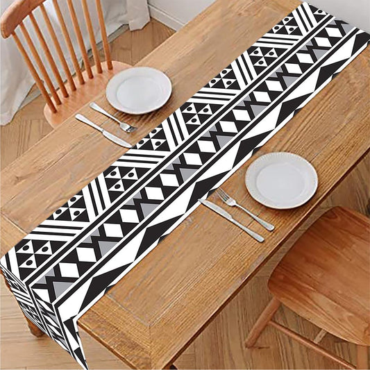 White And Grey Aztec Pattern Print Table Runner