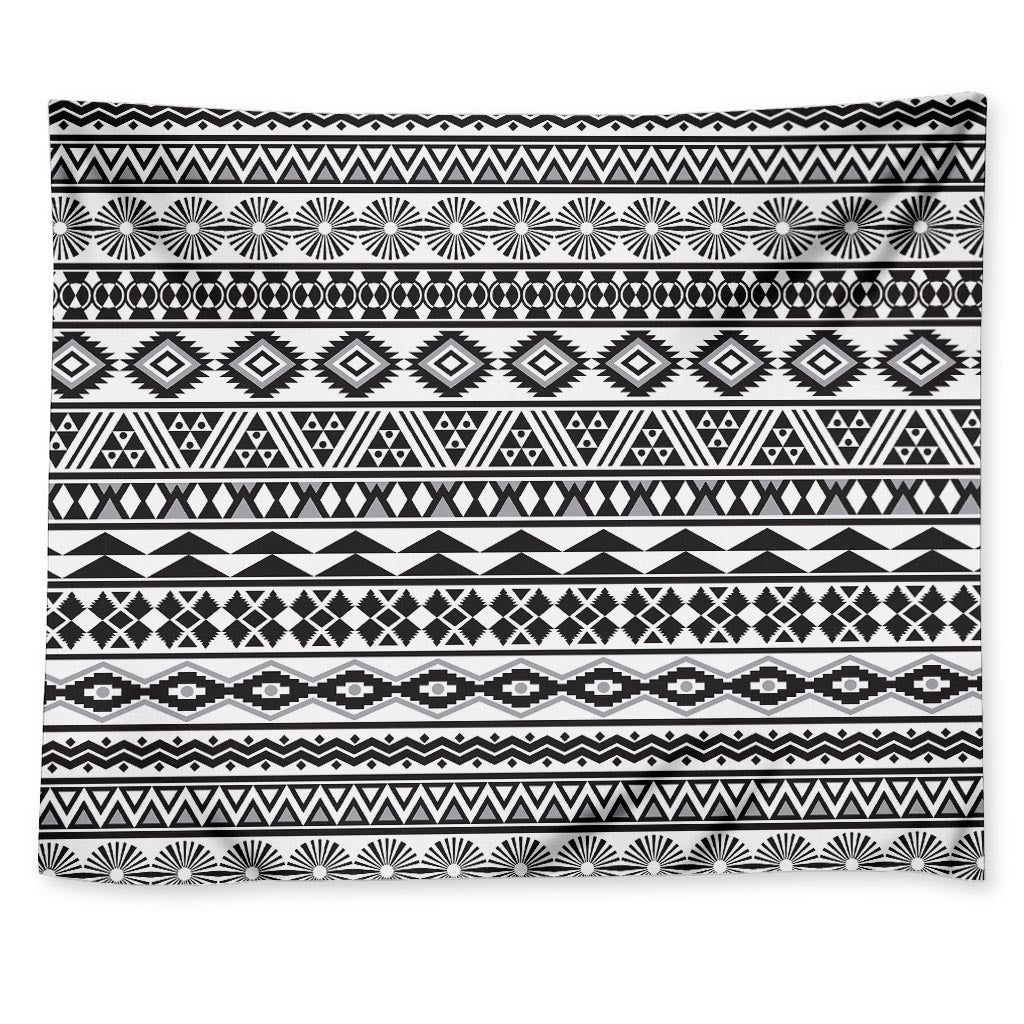 White And Grey Aztec Pattern Print Tapestry
