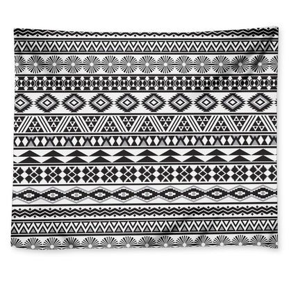 White And Grey Aztec Pattern Print Tapestry