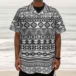 White And Grey Aztec Pattern Print Textured Short Sleeve Shirt