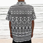 White And Grey Aztec Pattern Print Textured Short Sleeve Shirt
