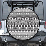 White And Grey Aztec Pattern Print Tire Cover