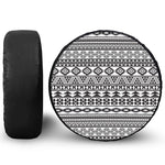 White And Grey Aztec Pattern Print Tire Cover