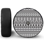 White And Grey Aztec Pattern Print Tire Cover With Camera Hole