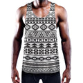 White And Grey Aztec Pattern Print Men's Workout Tank Top
