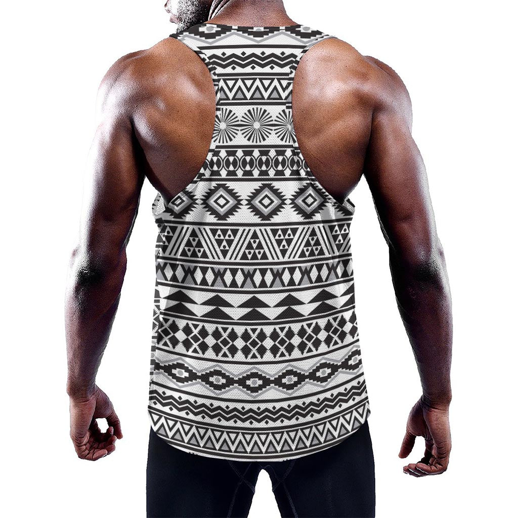 White And Grey Aztec Pattern Print Training Tank Top