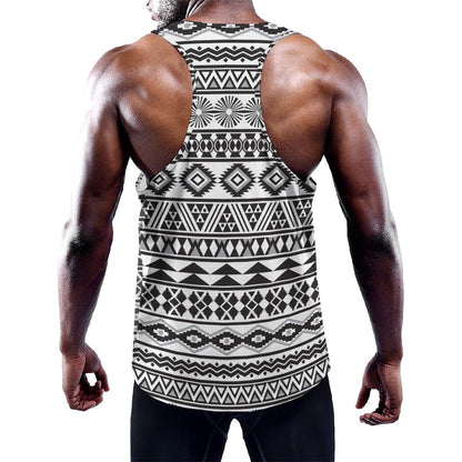 White And Grey Aztec Pattern Print Training Tank Top