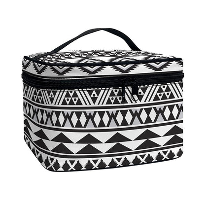 White And Grey Aztec Pattern Print Travel Makeup Bag