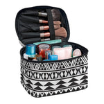 White And Grey Aztec Pattern Print Travel Makeup Bag