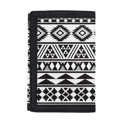 White And Grey Aztec Pattern Print Trifold Wallet