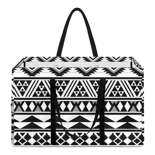 White And Grey Aztec Pattern Print Utility Tote Bag