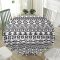 White And Grey Aztec Pattern Print Waterproof Round Tablecloth