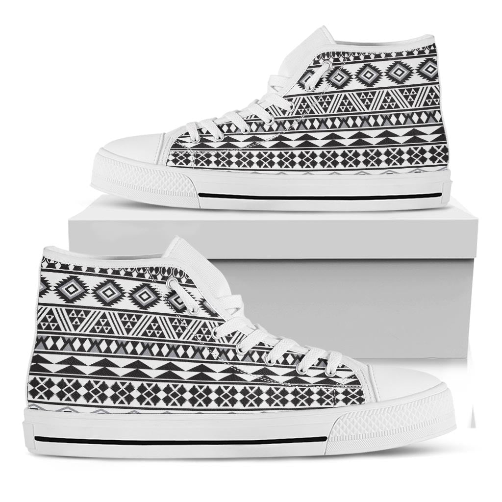 White And Grey Aztec Pattern Print White High Top Sneakers