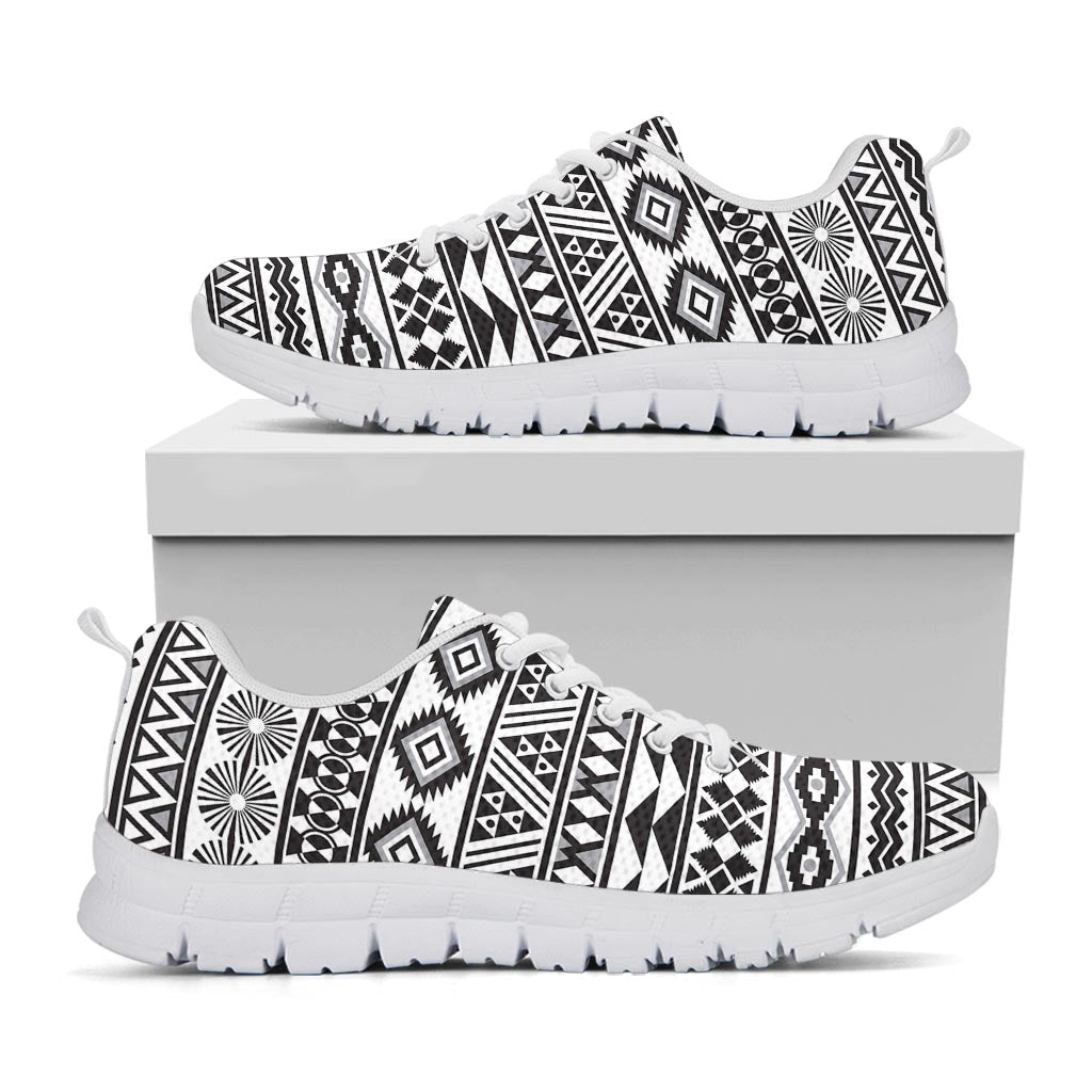 White And Grey Aztec Pattern Print White Running Shoes