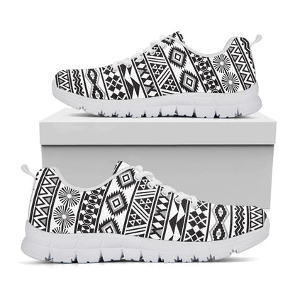 White And Grey Aztec Pattern Print White Running Shoes