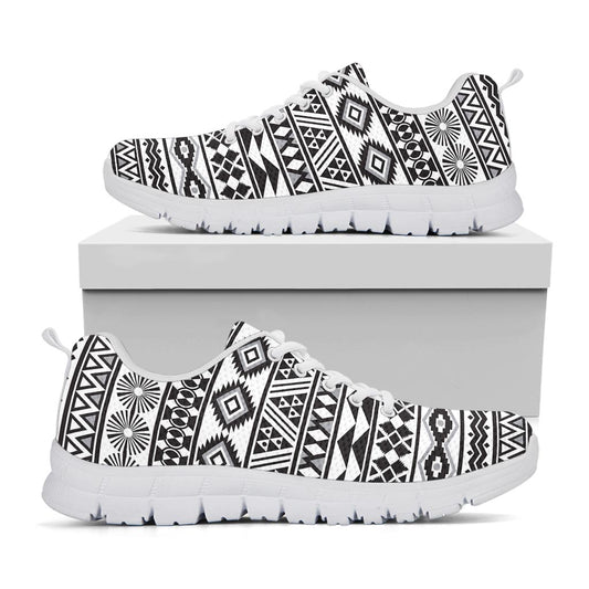 White And Grey Aztec Pattern Print White Running Shoes