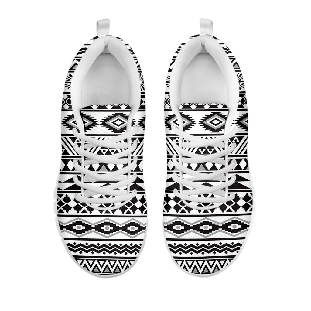 White And Grey Aztec Pattern Print White Running Shoes