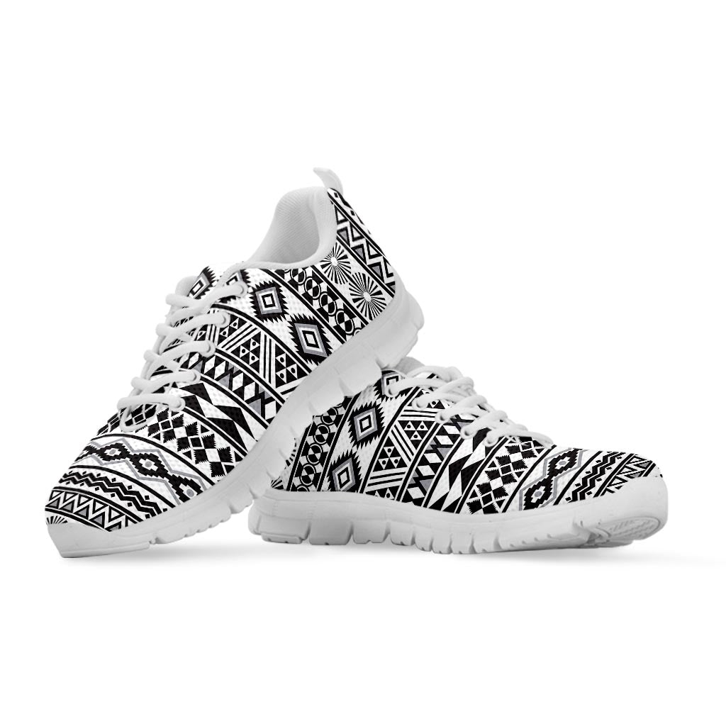White And Grey Aztec Pattern Print White Running Shoes