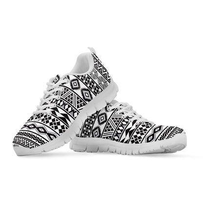 White And Grey Aztec Pattern Print White Running Shoes