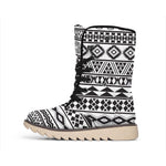 White And Grey Aztec Pattern Print Winter Boots