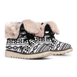 White And Grey Aztec Pattern Print Winter Boots