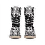 White And Grey Aztec Pattern Print Winter Boots