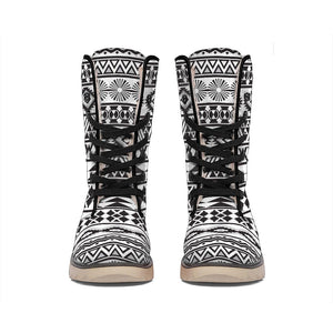 White And Grey Aztec Pattern Print Winter Boots