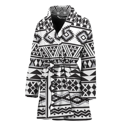 White And Grey Aztec Pattern Print Women's Bathrobe