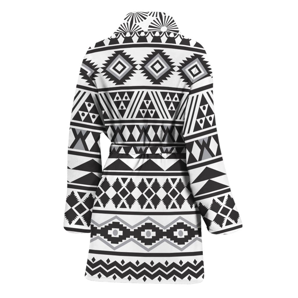 White And Grey Aztec Pattern Print Women's Bathrobe