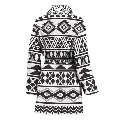 White And Grey Aztec Pattern Print Women's Bathrobe