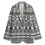 White And Grey Aztec Pattern Print Women's Blazer