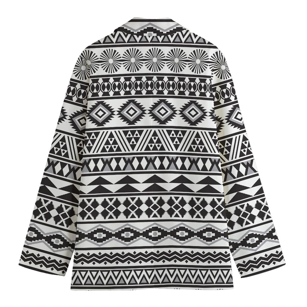 White And Grey Aztec Pattern Print Women's Blazer