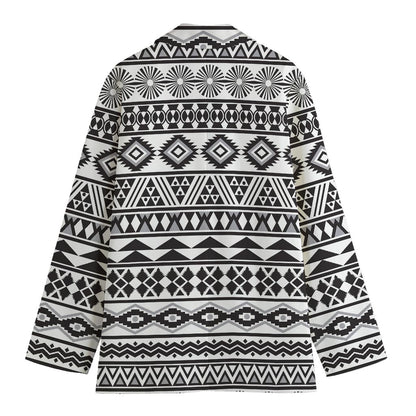 White And Grey Aztec Pattern Print Women's Blazer