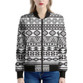 White And Grey Aztec Pattern Print Women's Bomber Jacket