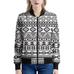 White And Grey Aztec Pattern Print Women's Bomber Jacket