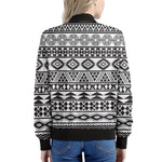 White And Grey Aztec Pattern Print Women's Bomber Jacket