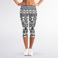 White And Grey Aztec Pattern Print Women's Capri Leggings
