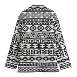 White And Grey Aztec Pattern Print Women's Cotton Blazer