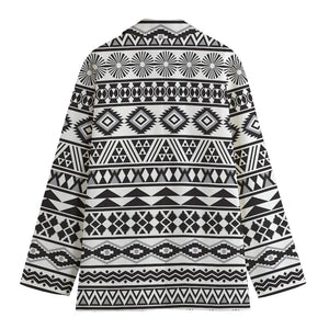 White And Grey Aztec Pattern Print Women's Cotton Blazer