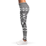 White And Grey Aztec Pattern Print Women's Leggings