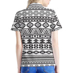 White And Grey Aztec Pattern Print Women's Polo Shirt