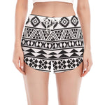 White And Grey Aztec Pattern Print Women's Split Running Shorts