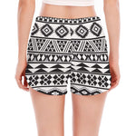 White And Grey Aztec Pattern Print Women's Split Running Shorts