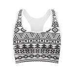 White And Grey Aztec Pattern Print Women's Sports Bra