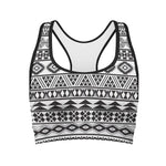 White And Grey Aztec Pattern Print Women's Sports Bra