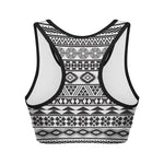 White And Grey Aztec Pattern Print Women's Sports Bra