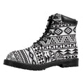 White And Grey Aztec Pattern Print Padded Collar Lace Up Boots