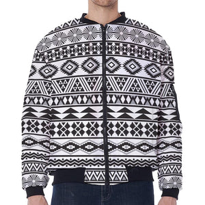 White And Grey Aztec Pattern Print Zip Sleeve Bomber Jacket